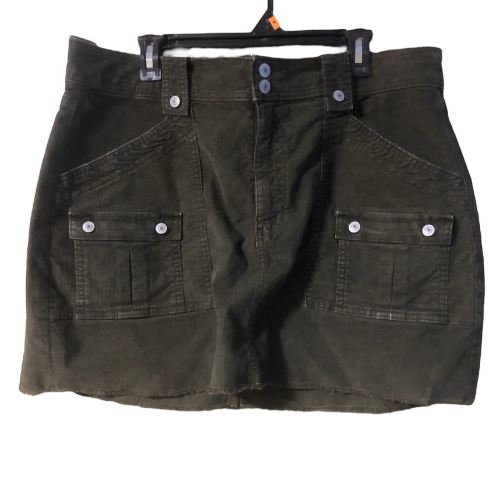 American Eagle Dark Army Green Corduroy Denim A-line Stretch Mini Skirt Size 18
